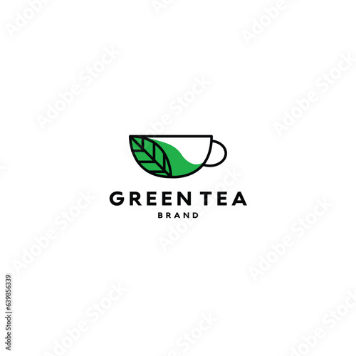 herbal Tea logo icon, green tea in a cup with leaf tea bag design illustration. healthy green tea drink concept logo design vector