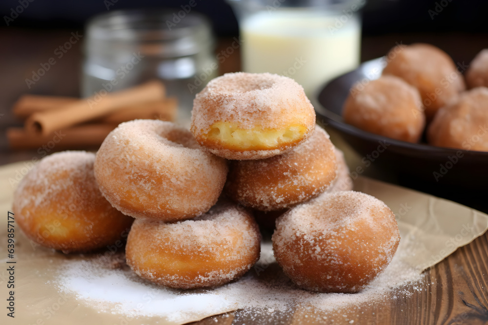 Cinnamon Sugar Donuts, fried dough treats coated in cinnamon sugar