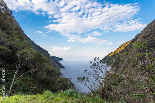 Landscape with horizon, clouds and mountains in the south of Santa Catarina, Brazil.