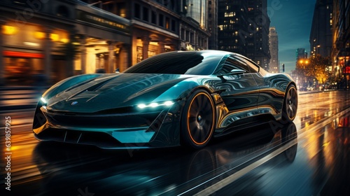 Luxurious Electric Car in Hyper-Realistic Sci-Fi Style. Transport Poster. © Avidor Studio