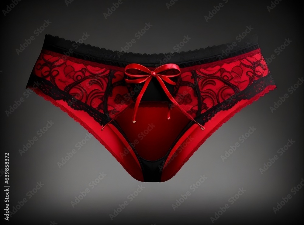 Red Women Underwear with Lace Isolated on White Background. Red