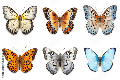 Set of colorful butterflies on white background
