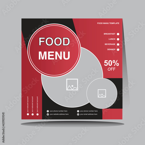 Food menu banner social media post vector design template restaurant food menu web banner.