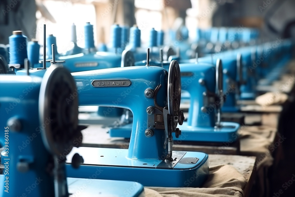 Fototapeta premium Tailor factory fabric production business textile machine sewing manufacture industrial designer craft
