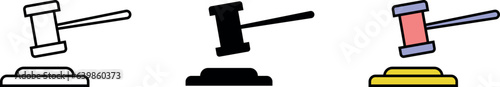 Gavel icon set collection. Judge gavel icons lined, isolated and colored version. Vector ilustration