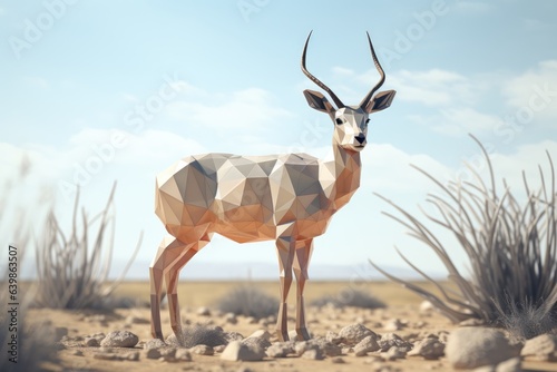 Portrait of antelope made of polygonal shapes. AI generative art © Drpixel
