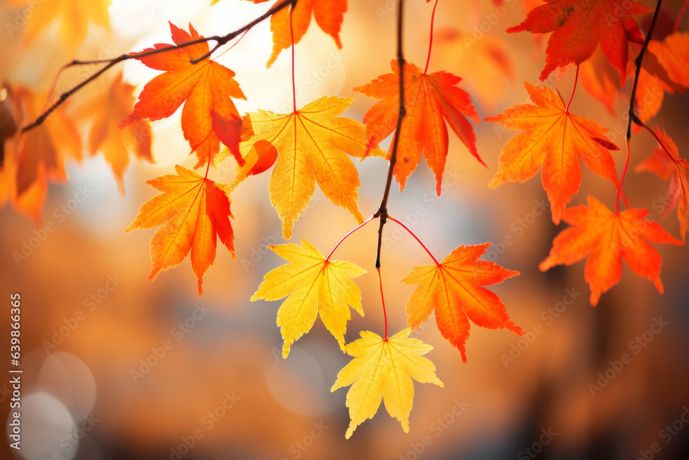 Autumn maple leaves in fall colors, with blurred background sunlight Autumn maple leaves in fall colors, with blurred background sunlight