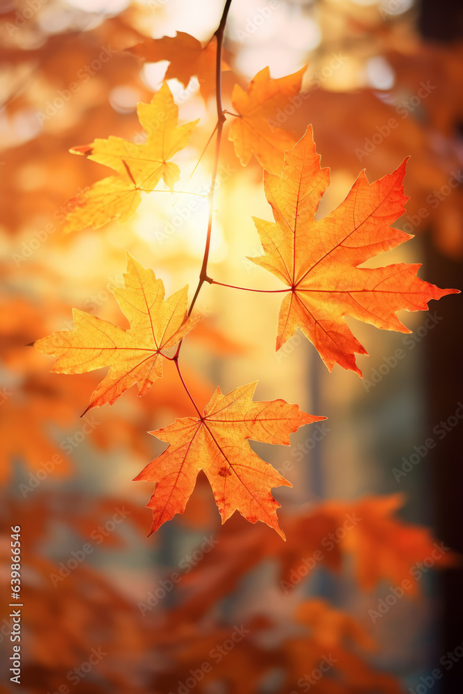 Autumn maple leaves in fall colors, with blurred background sunlight Autumn maple leaves in fall colors, with blurred background sunlight