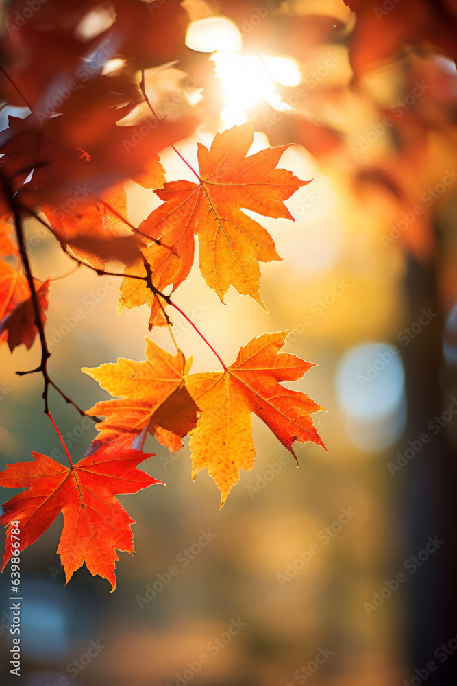Autumn maple leaves in fall colors, with blurred background sunlight Autumn maple leaves in fall colors, with blurred background sunlight