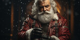 Weihnachtsmann im fanastischen Rocker Stil und scharfen Blick Porträt, ai generativ