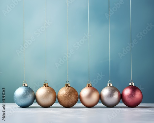 Merry Christmas and Happy New Year. New year's bauble on pastel background. Xmas balls. Festive bright beautiful pastel background. 
