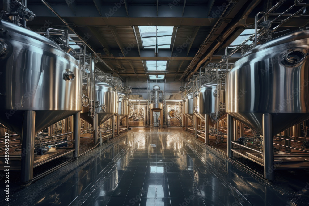 a large brewery, a beer maturation shop, a lot of steel tanks
