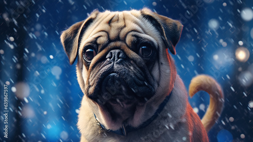 pug winter greeting card.