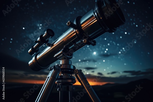 Fototapete Telescope under a Night Sky - Stargazer  - AI Generated