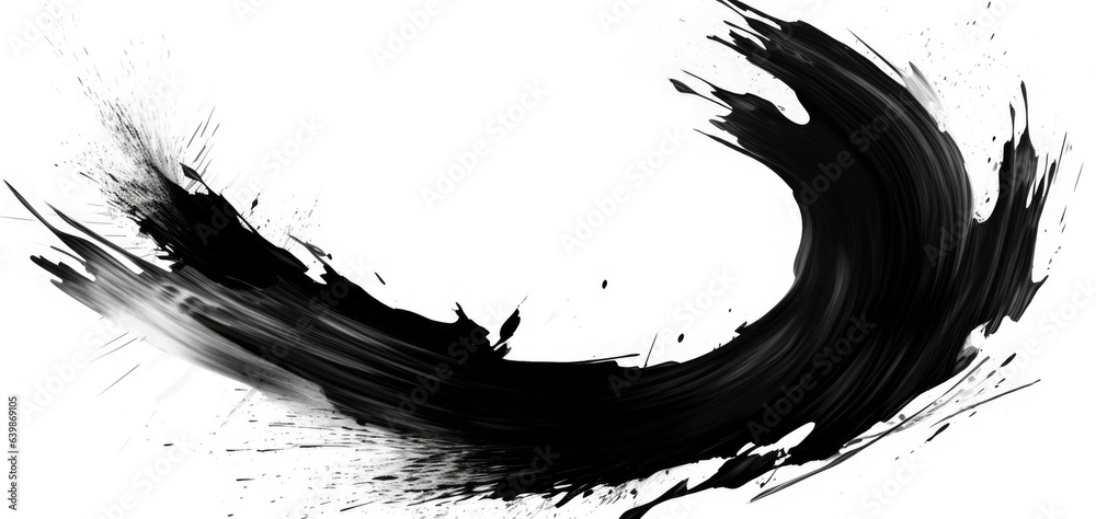 Black ink brush stroke on white background. Abstract background in Japanese style. Japanese calligraphy - obrazy, fototapety, plakaty 