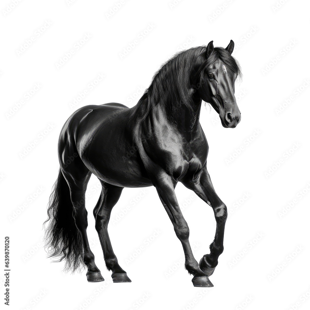 black horse looking isolated on white black horse looking isolated on white