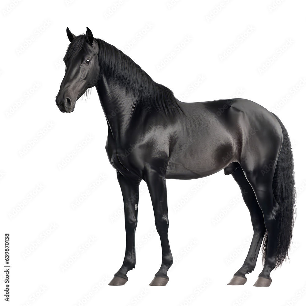 black horse looking isolated on white