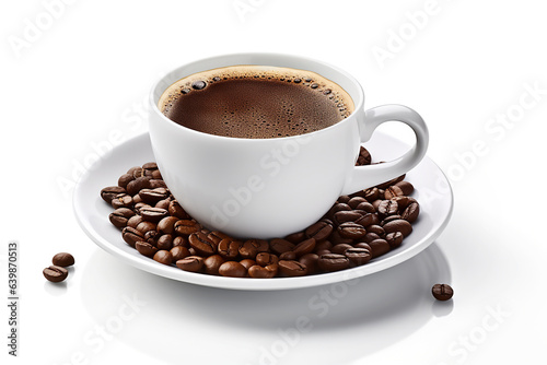 White mug of coffee on white background. Generative AI