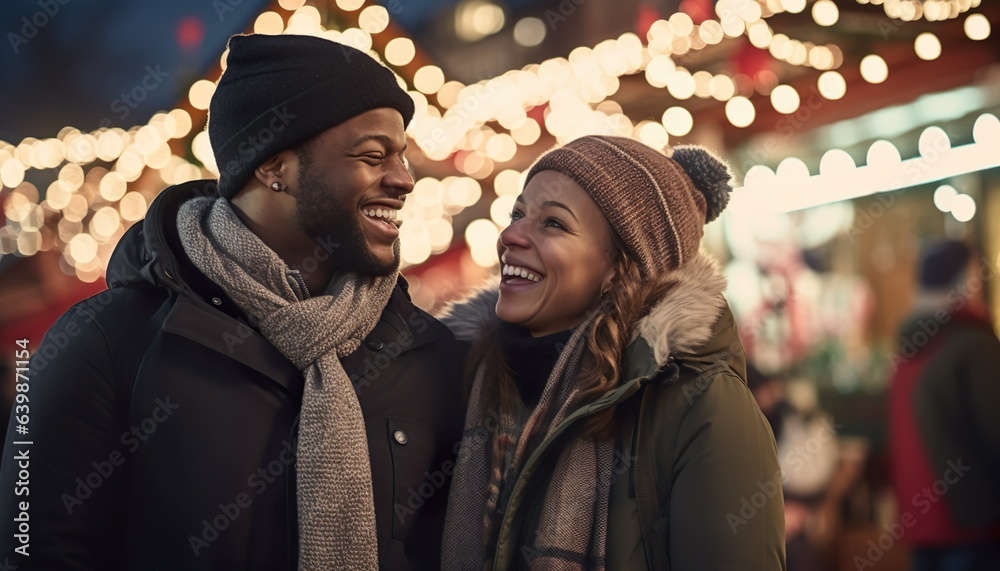 a happy-looking young couple who took to the streets for Christmas