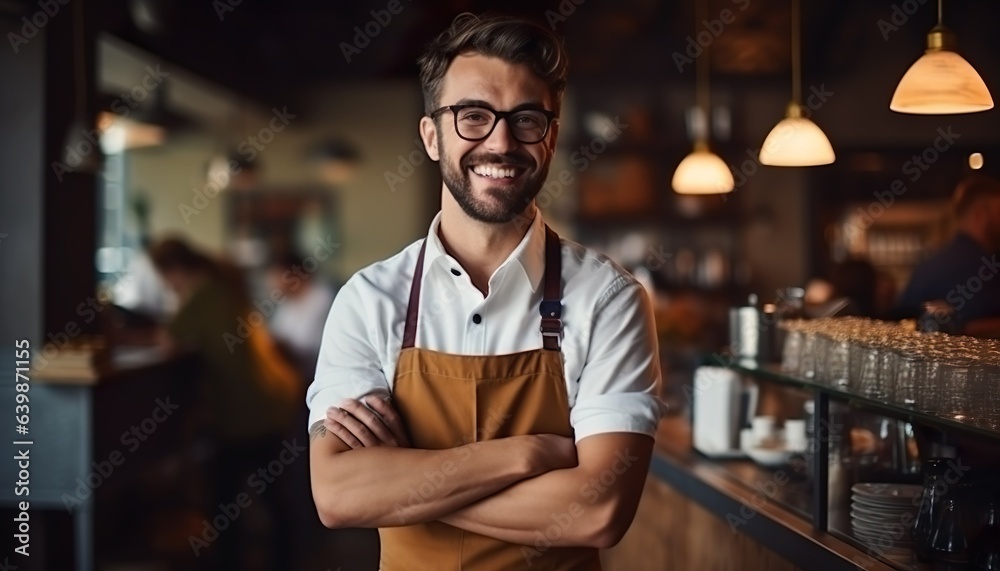 Obraz premium A professional barista, a cafe with mood, and a happy smile