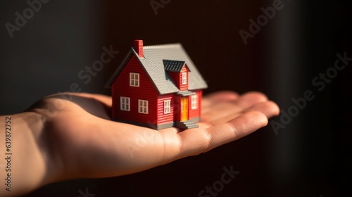 Hand holding mini house investment concept