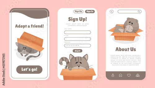 Adopt Friend Card with Funny Cat Domestic Pet Vector Template