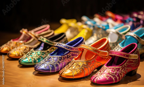 Variety of dance shoes on a floor