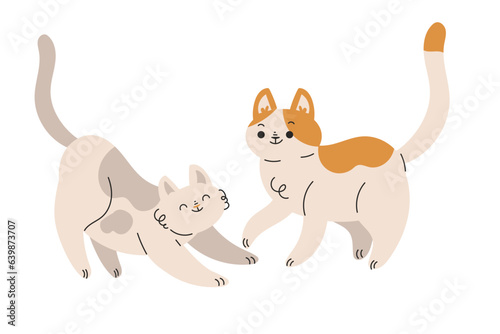 Funny Cat Domestic Pet with Pretty Snout Playing Together Vector Illustration