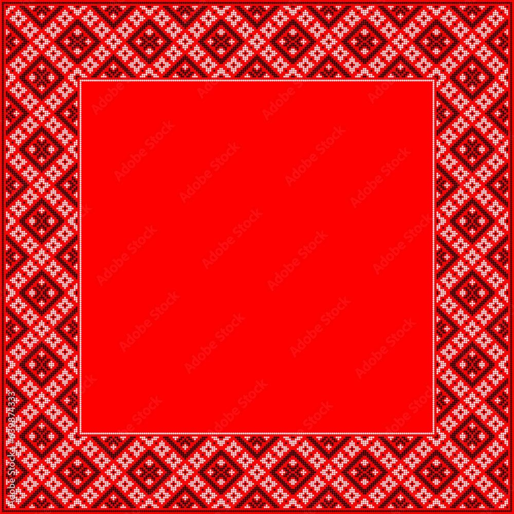 Vector illustration of Ukrainian ornament in ethnic floral style, identity, vyshyvanka, embroidery for print clothes, websites, banners. Background. Geometric design, frame for text, copy space Vector illustration of Ukrainian ornament in ethnic floral style, identity, vyshyvanka, embroidery for print clothes, websites, banners. Background. Geometric design, frame for text, copy space