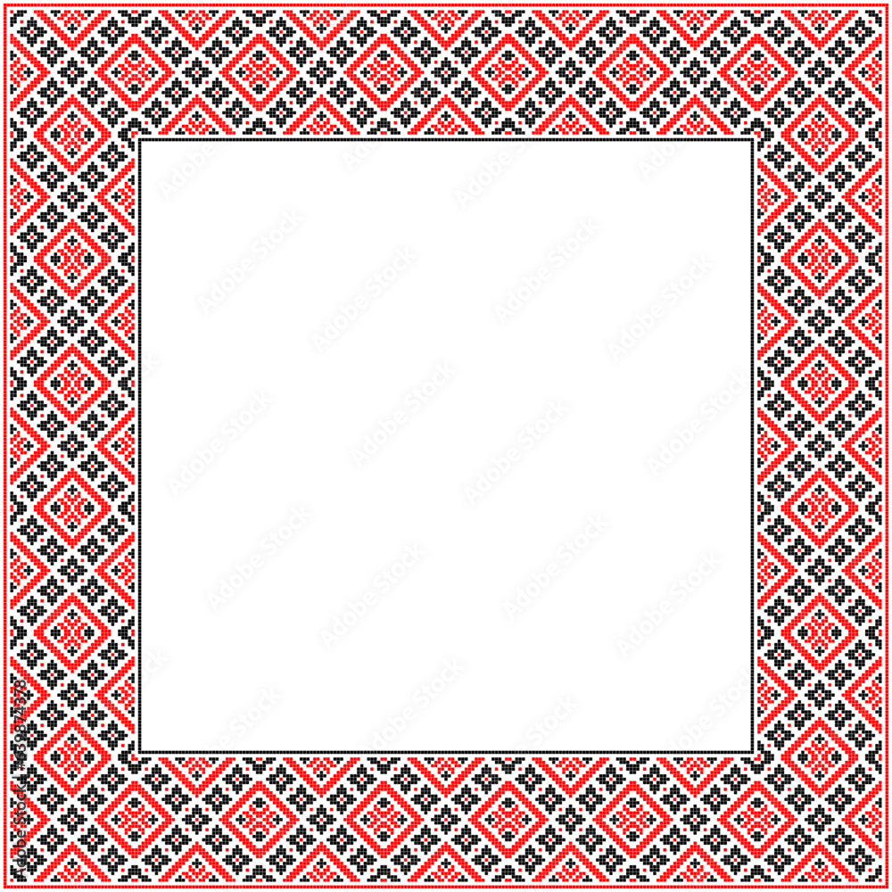 Vector illustration of Ukrainian ornament in ethnic floral style, identity, vyshyvanka, embroidery for print clothes, websites, banners. Background. Geometric design, frame for text, copy space Vector illustration of Ukrainian ornament in ethnic floral style, identity, vyshyvanka, embroidery for print clothes, websites, banners. Background. Geometric design, frame for text, copy space