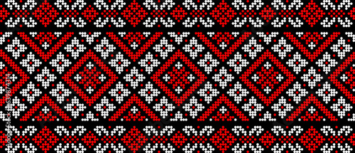 Vector illustration of Ukrainian ornament in ethnic floral style, identity, vyshyvanka, embroidery for print clothes, websites, banners. Background. Geometric design, frame for text, copy space