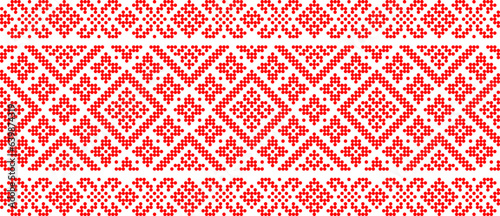 Vector illustration of Ukrainian ornament in ethnic floral style, identity, vyshyvanka, embroidery for print clothes, websites, banners. Background. Geometric design, frame for text, copy space