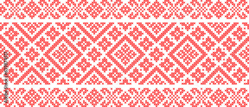 Vector illustration of Ukrainian ornament in ethnic floral style, identity, vyshyvanka, embroidery for print clothes, websites, banners. Background. Geometric design, frame for text, copy space