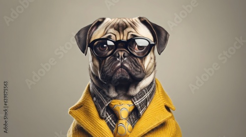 pug dog wearing sunglasses