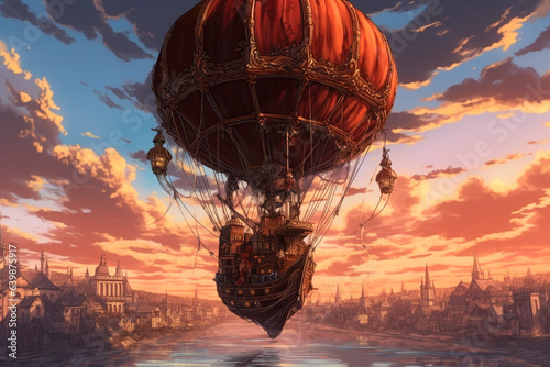Steampunk manga drawing: Hot air balloon (airship)