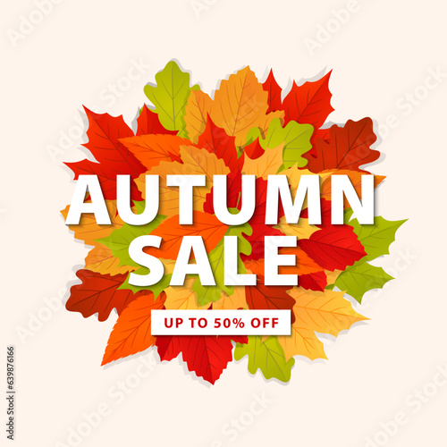 Autumn sale banner. Autumn leaves background for shopping sale, special offer. Promo poster, shopping website template. Vector illustration