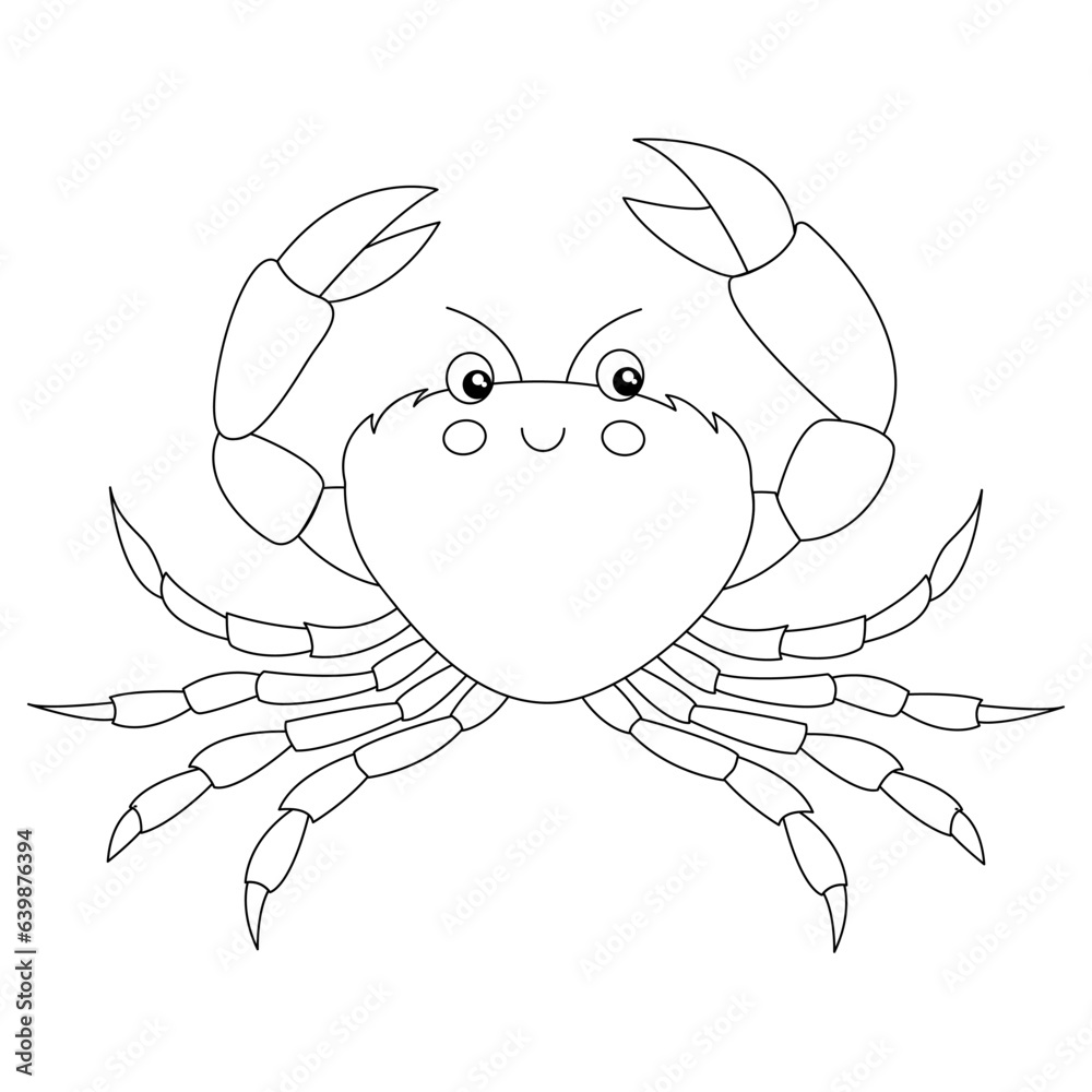 Vector cute crab cartoon coloring page illustration vector for kids