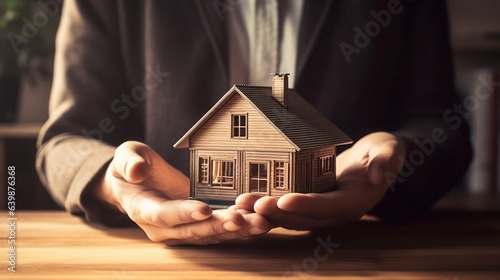 Hand Holding Miniature House Isolated on a Transparent Background 