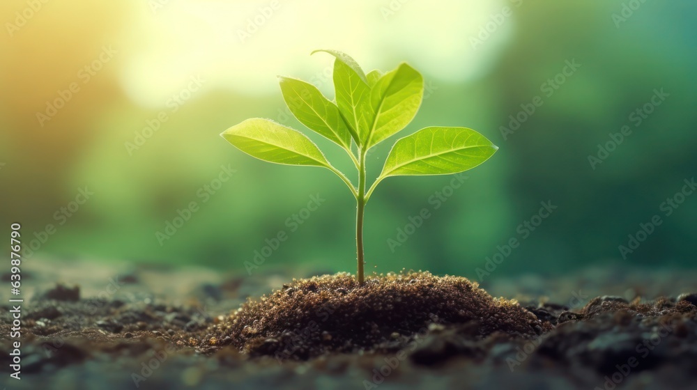 Planting seedlings young plant in the morning light on nature background Planting seedlings young plant in the morning light on nature background