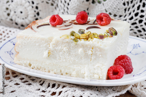 Traditional cheesecake on the table.