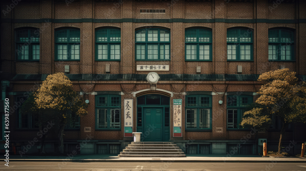 high school facade building in japan traditional style.
