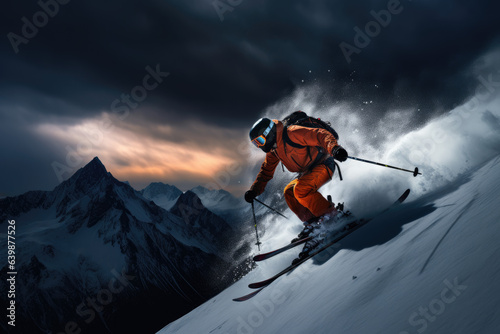 Ein Bild von einem Skifahrer an einem schönen Wintertag photo