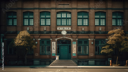 high school facade building in japan traditional style.