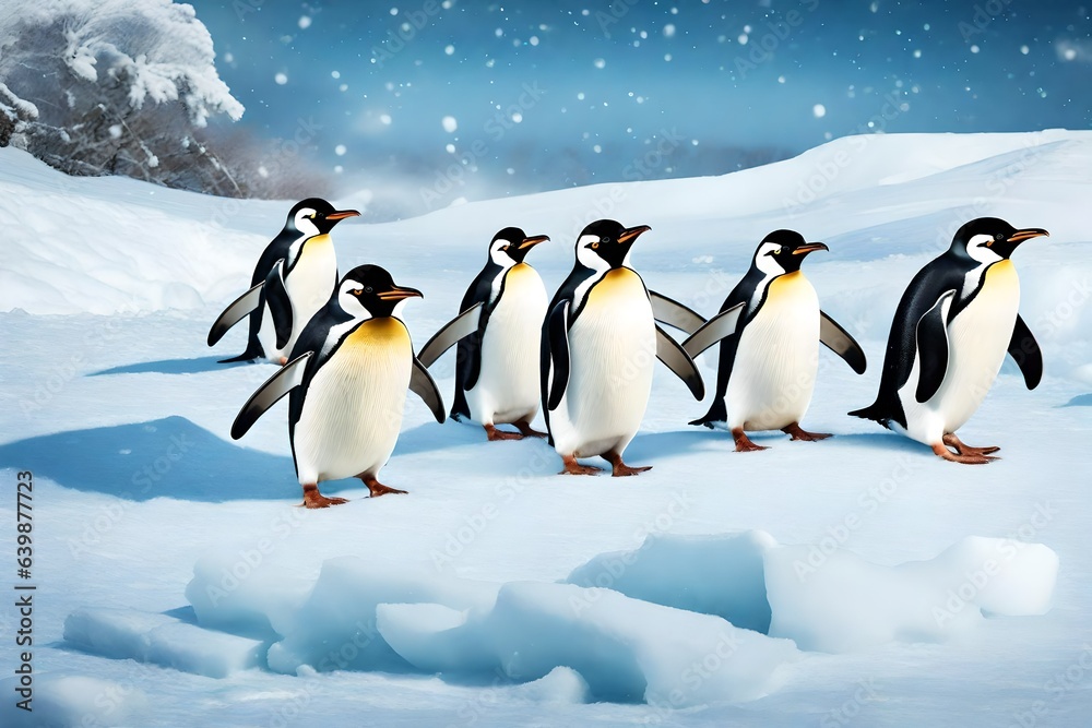 Obraz premium penguins on ice Generated Ai