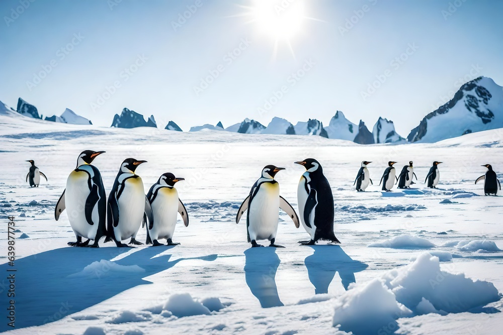 Obraz premium penguins in polar regions Generated Ai