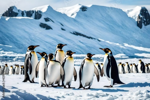 emperor penguins on the snow Generated Ai