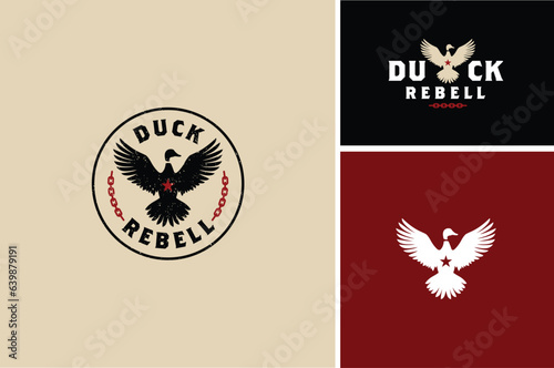 Mallard Wingspan or Duck Wings Silhouette with Chains and Star for Flight Freedom Rebells Rebel Symbol Label Emblem Logo Design
