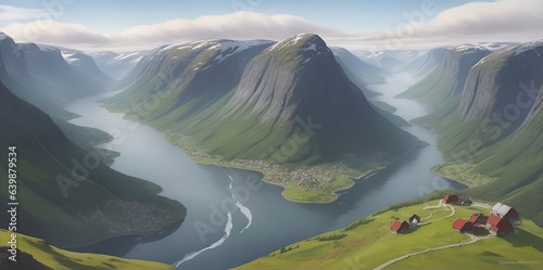 Nordic fjord landscape. AI generated illustration