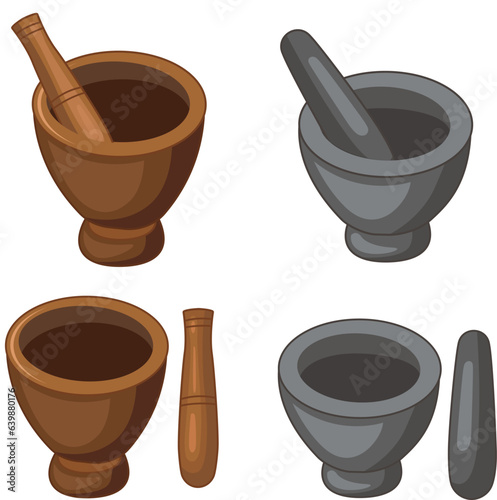 Wooden Mortar and wooden pestles,Stone mortar and Stone pestles Fototapet