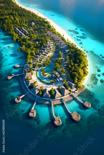 Illustration of a beautiful aerial view of a tropical island